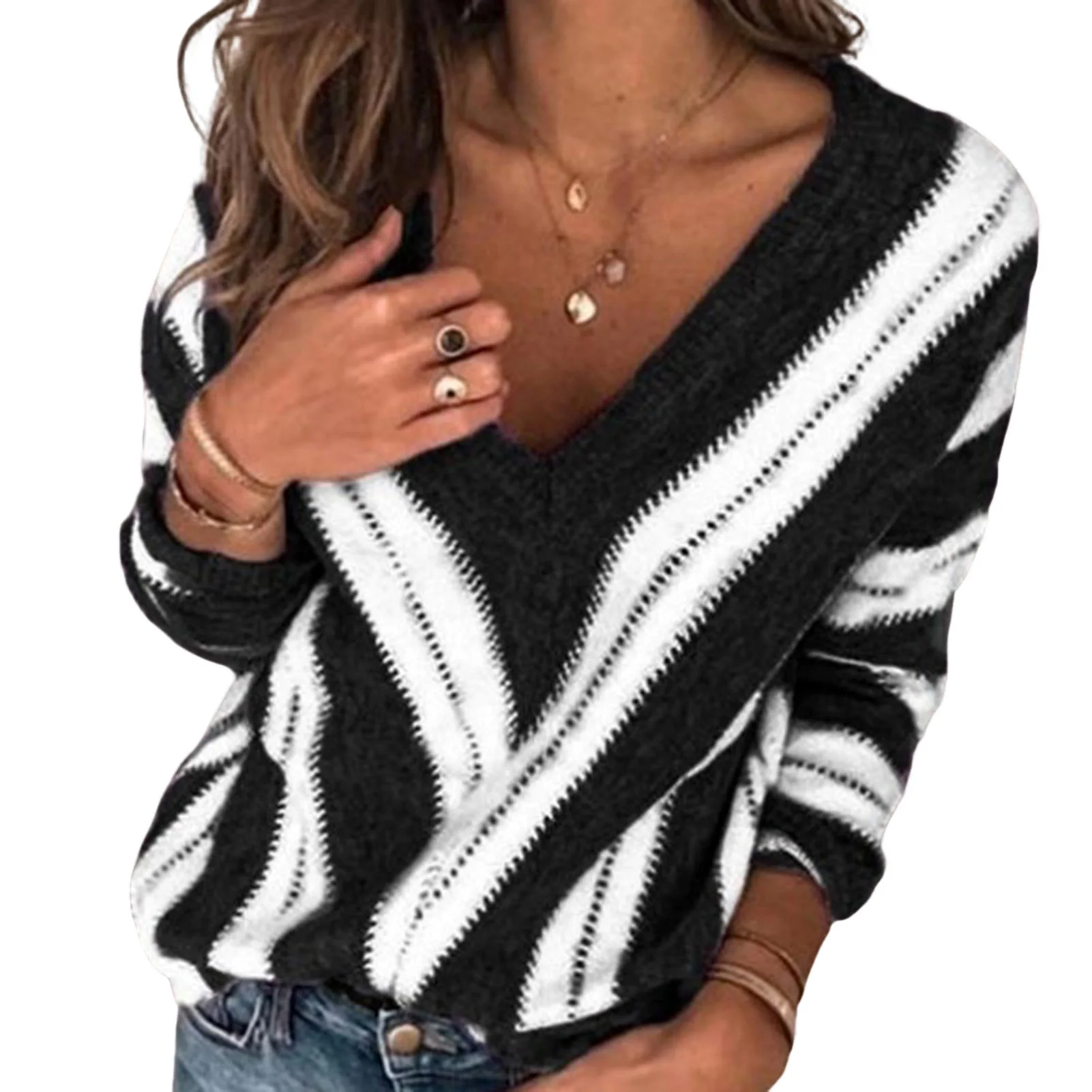 

Women's V-Neck Sweater Long Sleeve Cable Knit Pullover Sweaters Tops for Daily Life Shopping Work