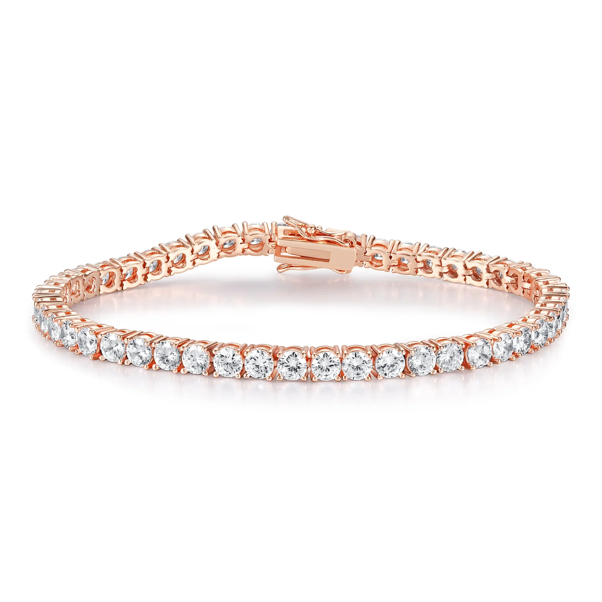 

High Quality Metal 18k Rose Gold Plated Setting with 3mm/4mm 4A Pink/White Cubic Zircon Tennis Bracelet for Women