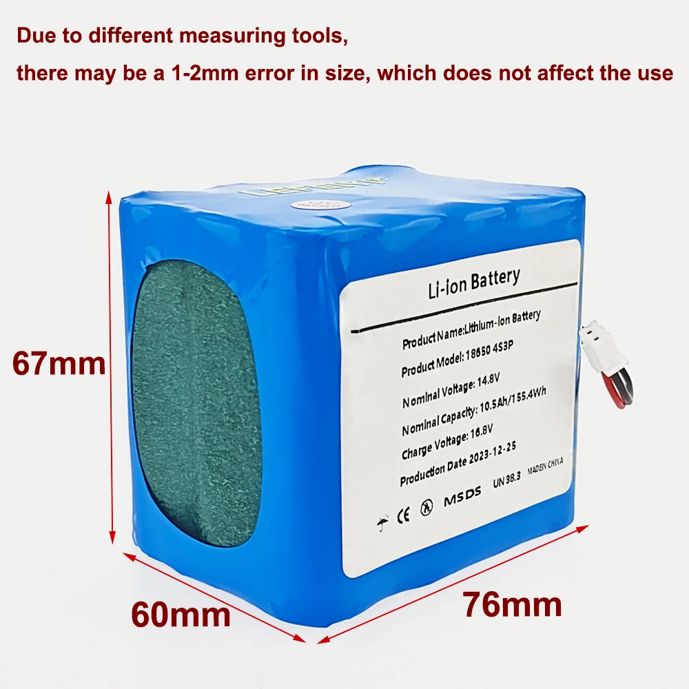 

4S3P 14,8 В 10500 мАч для ночной рыбалки, лампа-нагреватель, усилитель шахтерской лампы и т. д. 18650, литий-иомный аккумулятор с BMS