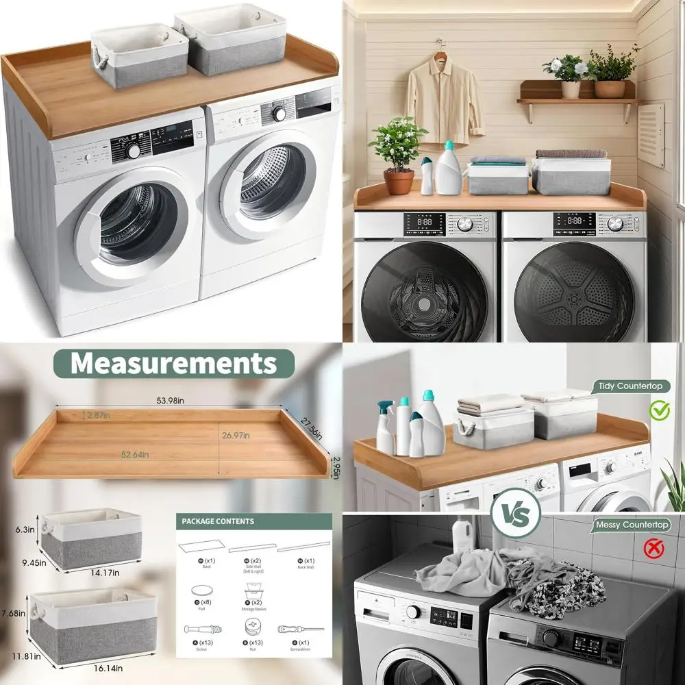 

Countertop Washer Dryer with 2 Storage Baskets, Wood Design for Laundry Room, 27.5x54, Dark Wood