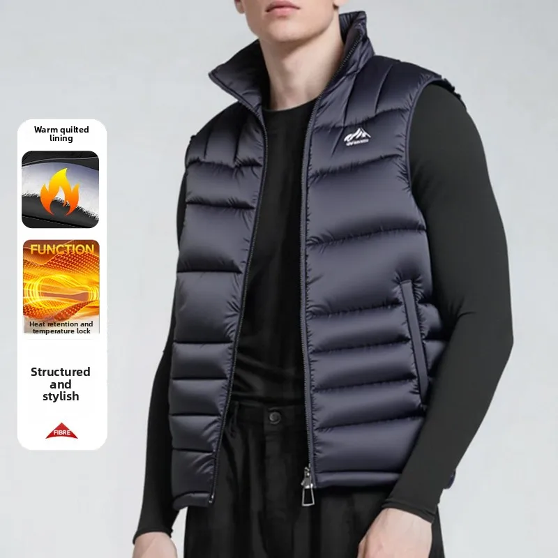 

Мужской модный утепленный хлопковый жилет на осень-зиму, теплый, однотонный, универсальный, с воротником-стойкой, свободного кроя