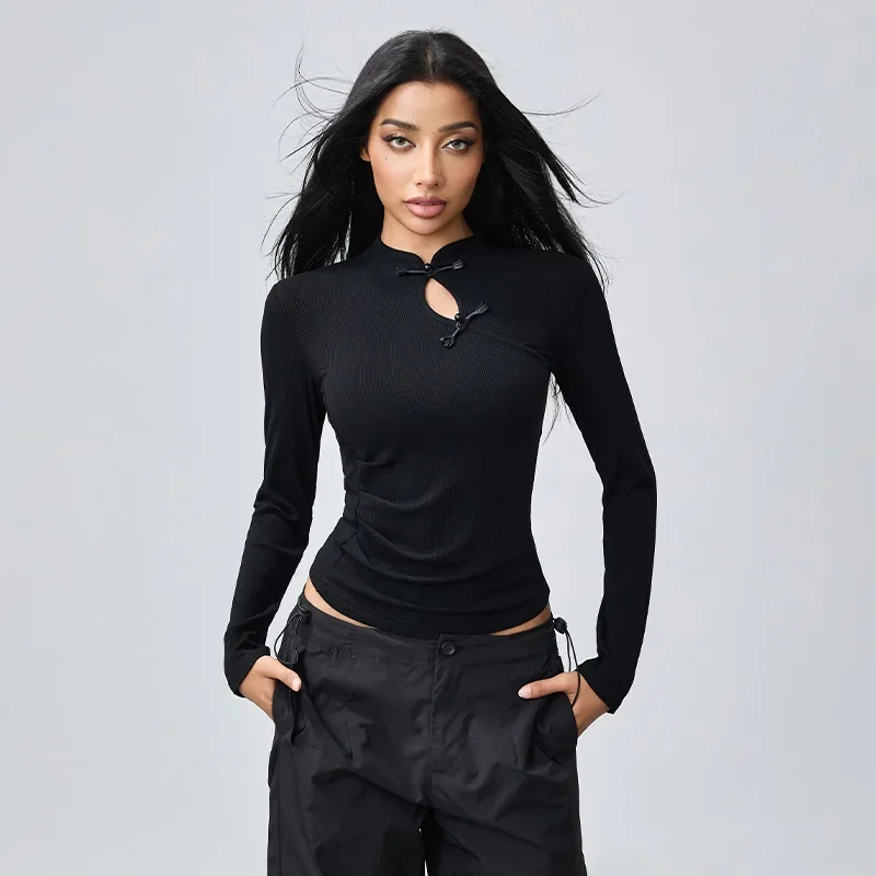 Chinese Style Traditional Pleated Skirt Long Sleeve Yoga Shirts Sport Top Fitness Clothes Wear Femme Jersey Mujer Running