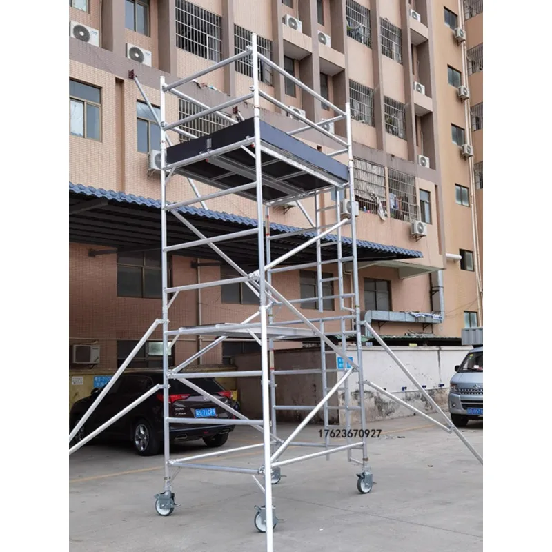 Aluminum alloy aerial work mobile platform straight ladder door type quick installation scaffolding