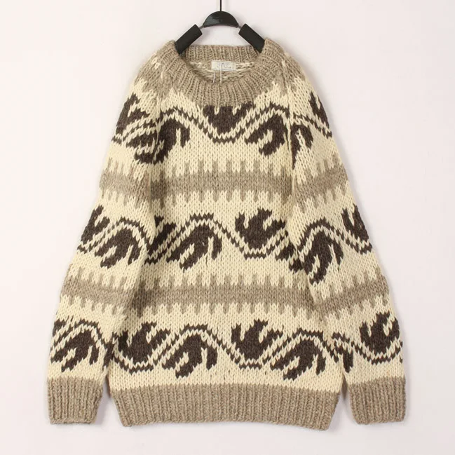 

Vintage Handmade Thickened Retro Deer Open Cardigan Sweater Coarse Yarn Unisex Autumn Winter Woolen Long Sleeve round Neck Pu...