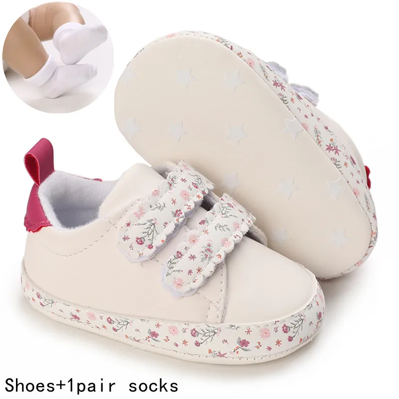 VALEN SINA  Fashion Baby Shoes And Socks White Sports Shoes For Girl Soft Flats Baby Toddler First Walkers Casual Infant Shoes