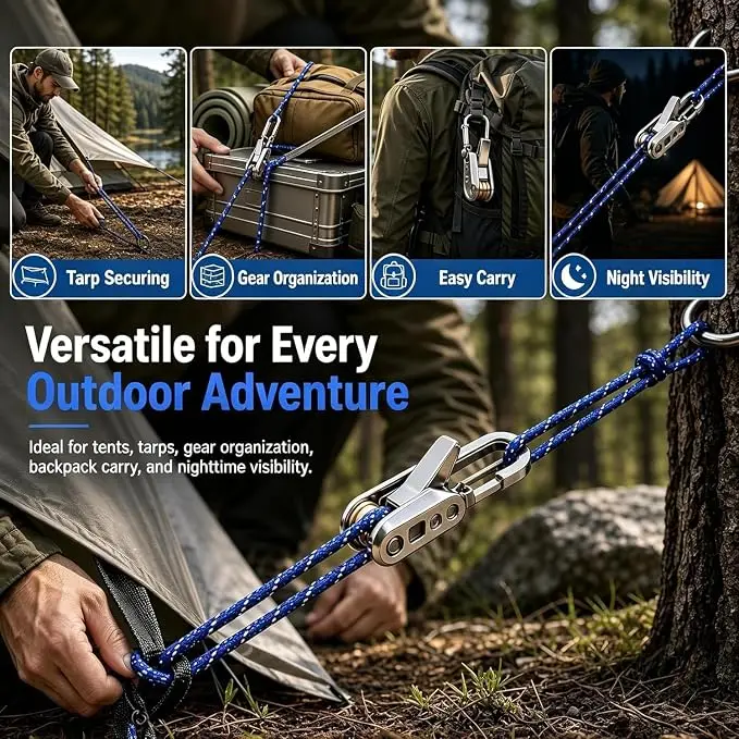 Rope Tying Tool Retractable Tie Down Rope with Roller Tensioner Heavy Duty Strap for Camping Boating Home Storage Outdoor Use