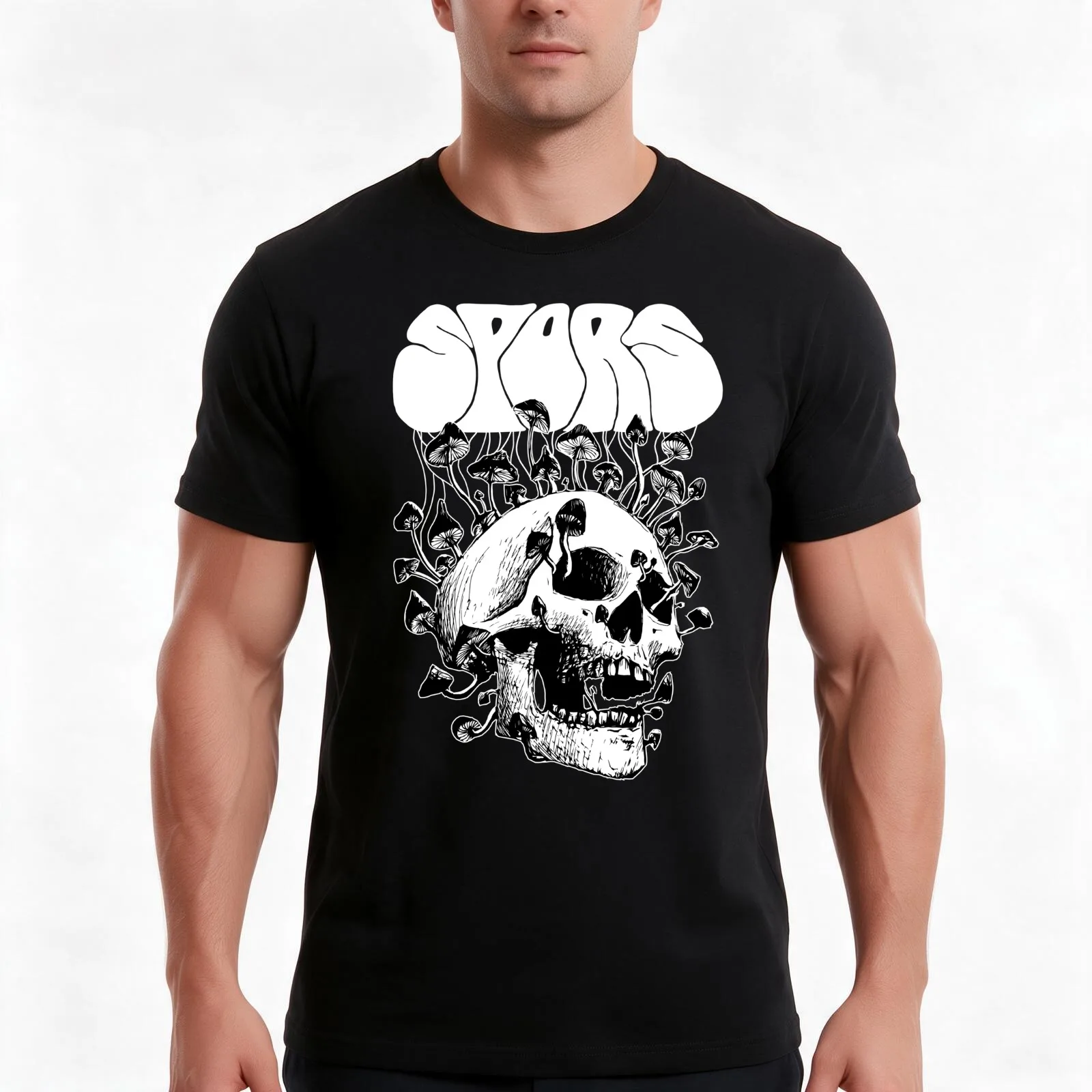 SPORS - SHROOM HEAD T-Shirt, Summer Casual Cotton Tee, Oversized Streetwear Tops, Vintage Graphic Print, Loose Fit Short Sleeve