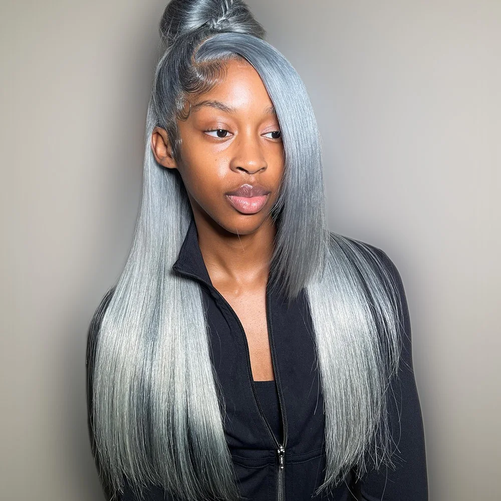 رمادي اللون خصلات الشعر المستعار الإنسان للنساء مستقيم 13x4 13x6 الدانتيل الجبهة الباروكات قبل نتف الشعر الخام البرازيلي 613 الملونة الدانتيل الباروكات