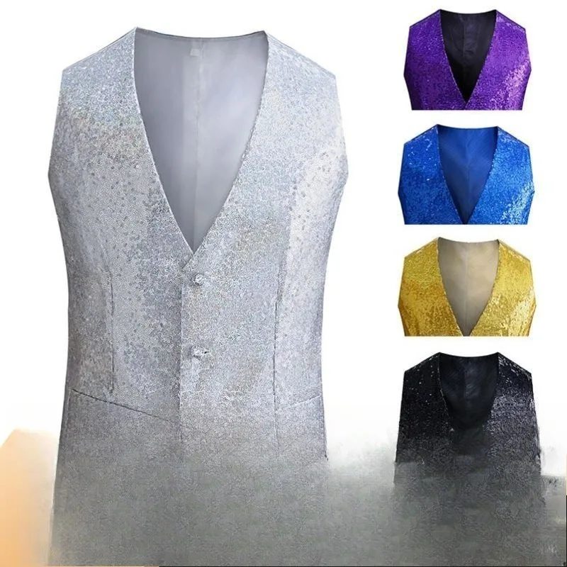 

Men's Vest Shiny Waistcoat for Party Dance Show Choir Nightclub Host Stage Performance Costume