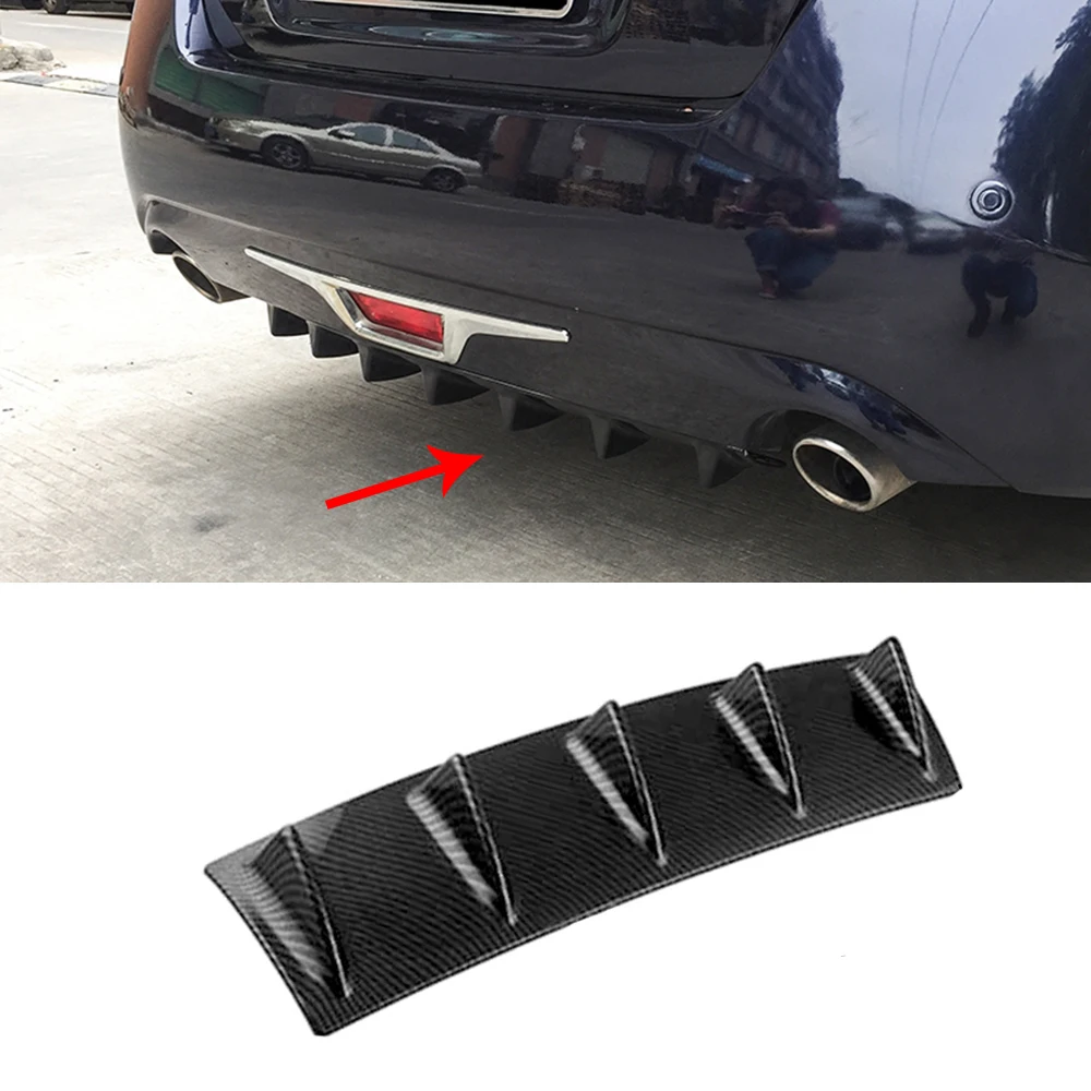 

Carbon Fiber Look Car Styling ABS Gloss Black Rear Bumper Diffuser Lip Spoiler Shark Fin Kit Fit for Universal Cars