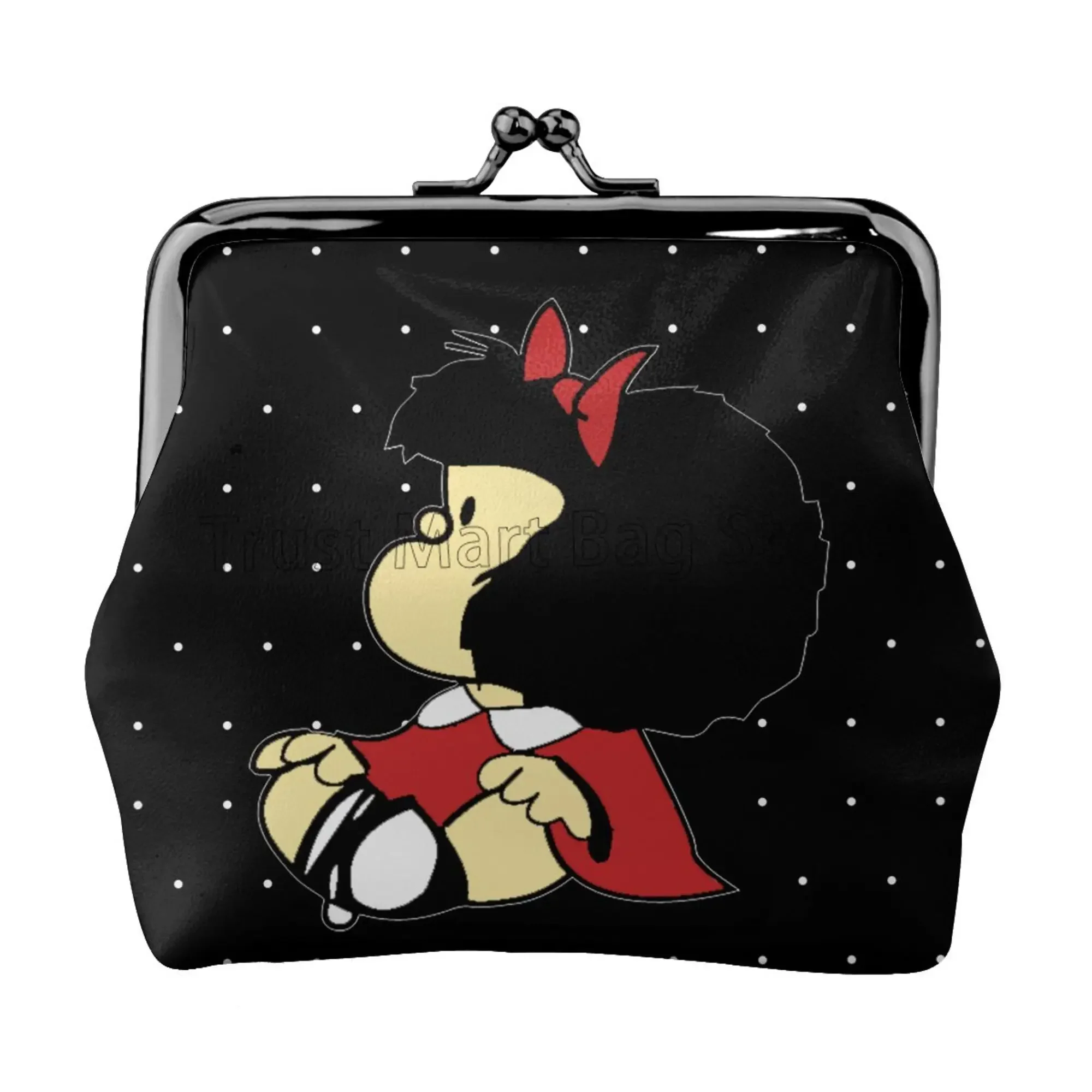 

New 2025 Small Kiss-Lock Change Pouch Clasp Closure Buckle Wallet for Women Girls Gifts Funny Mafalda Print Leather Coin Purse