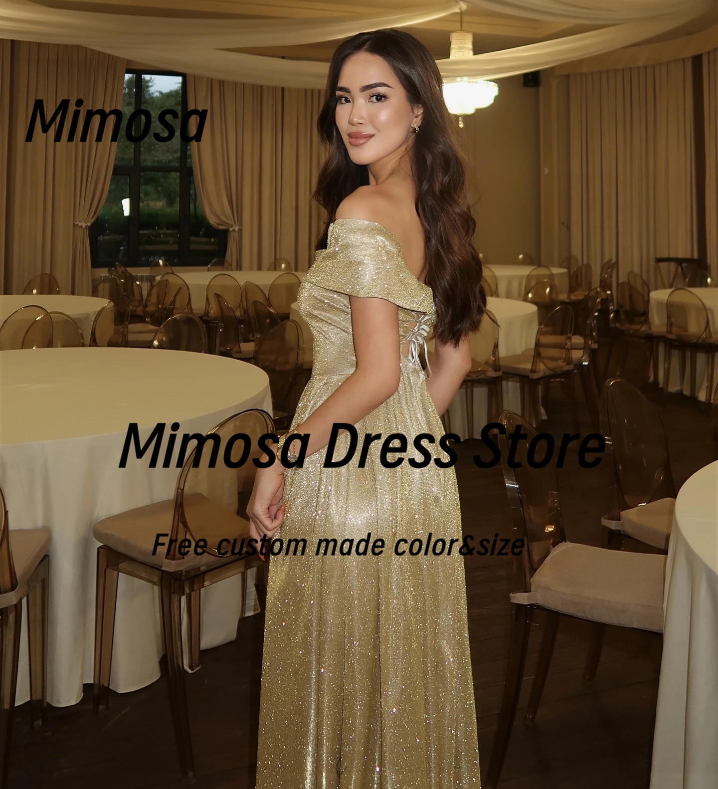 فساتين حفلة موسيقية ميموزا 2025 رقبة قارب وأربطة من الخلف فستان سهرة المملكة العربية السعودية للنساء رداء حفلات الزفاف حسب الطلب