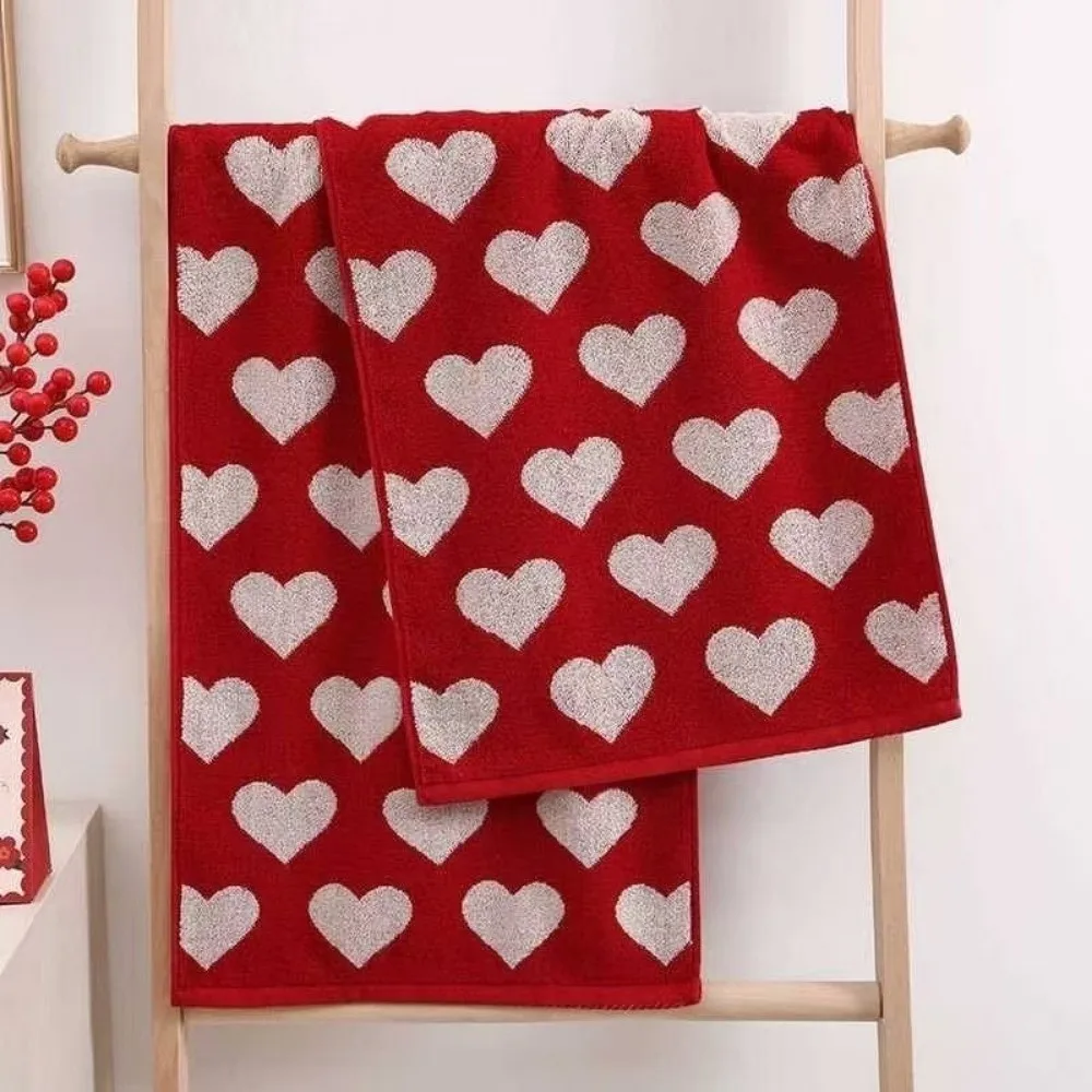 

Heart Wedding Red Towel Soft Texture Red Color Bath Face Towel Absorbent Material Cotton Fabric Valentine's Day Gift