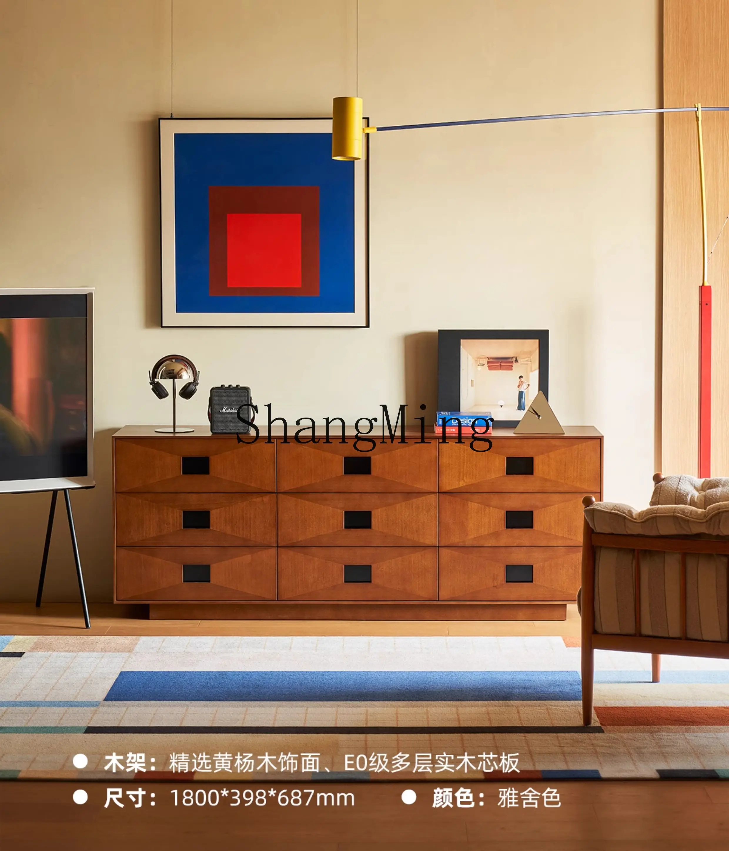 

ZJH Time Solid wood six-chest cabinet Household living room storage side cabinet Z