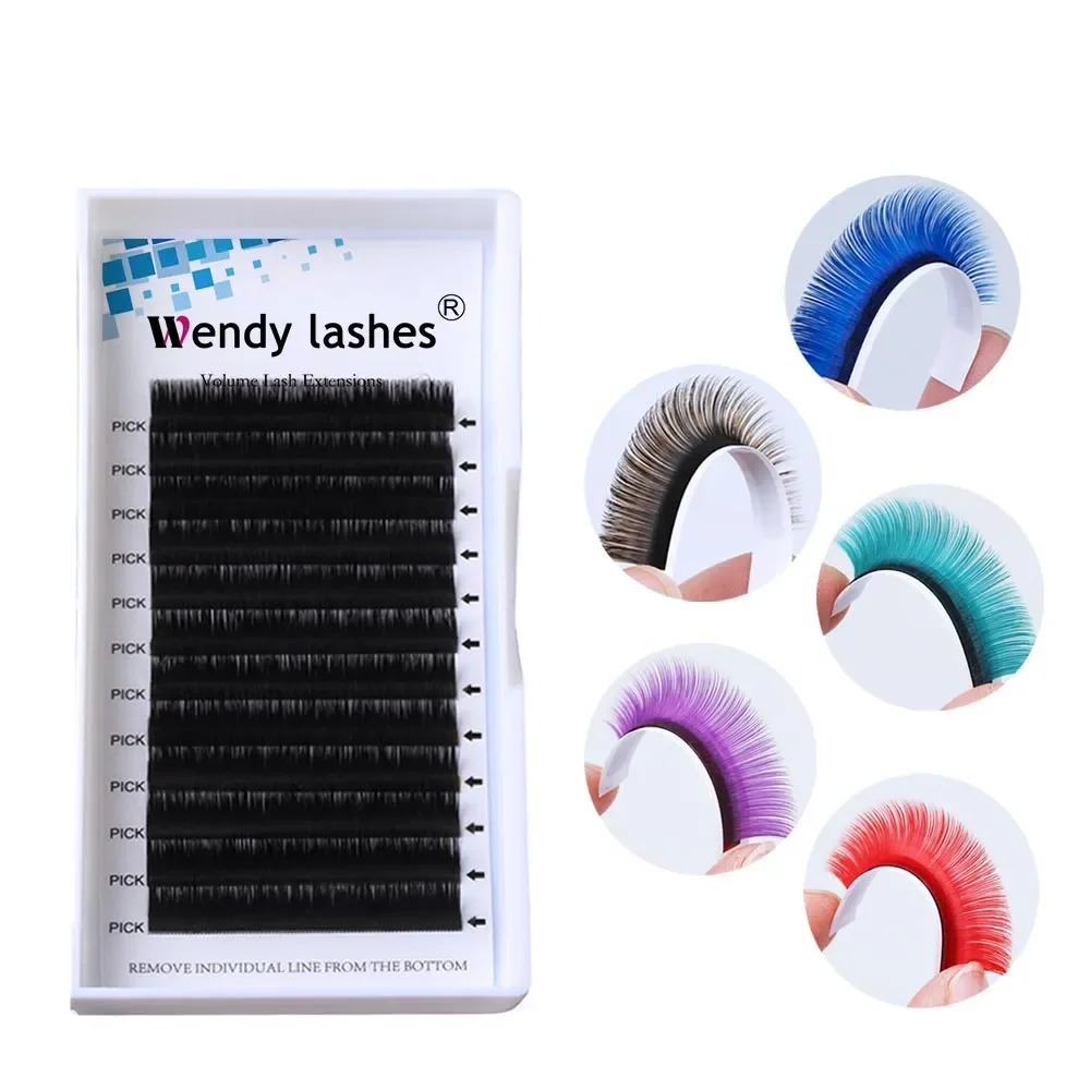 Blue eyelahses Easy Fanning Eyelash Extensions 0.07mm D Curl High Quality Synthetic Hair 8-14mm Mix Eye Lash Extension Supplies