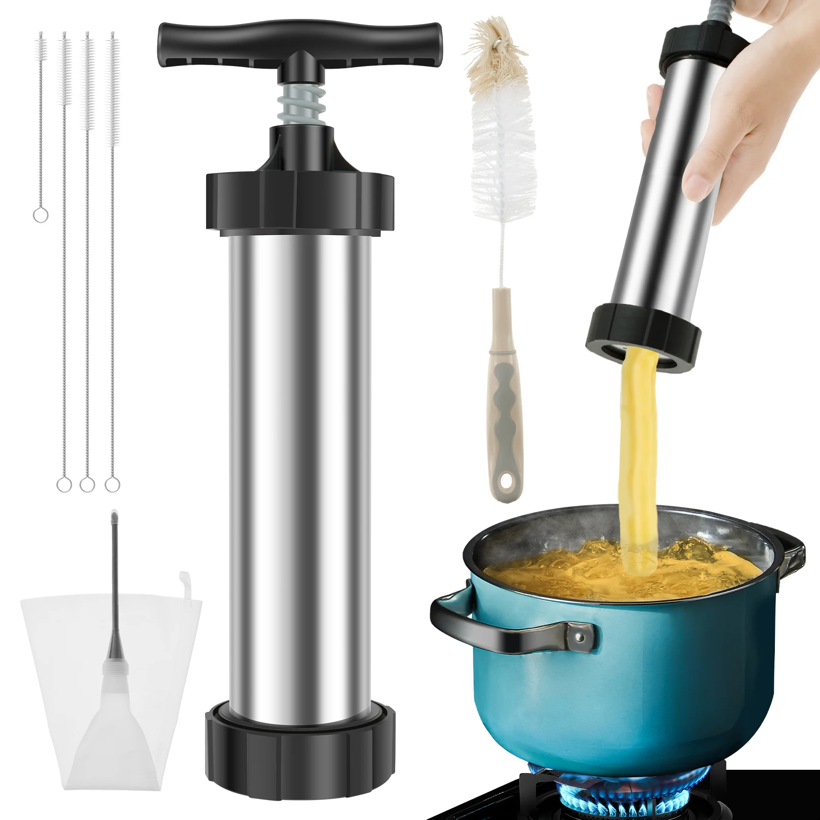 Churro Maker Kits Reusable Stainless Steel Churro Maker Set Safe Churro Maker Machine with Piping Bag Nozzle Brushes for Baking