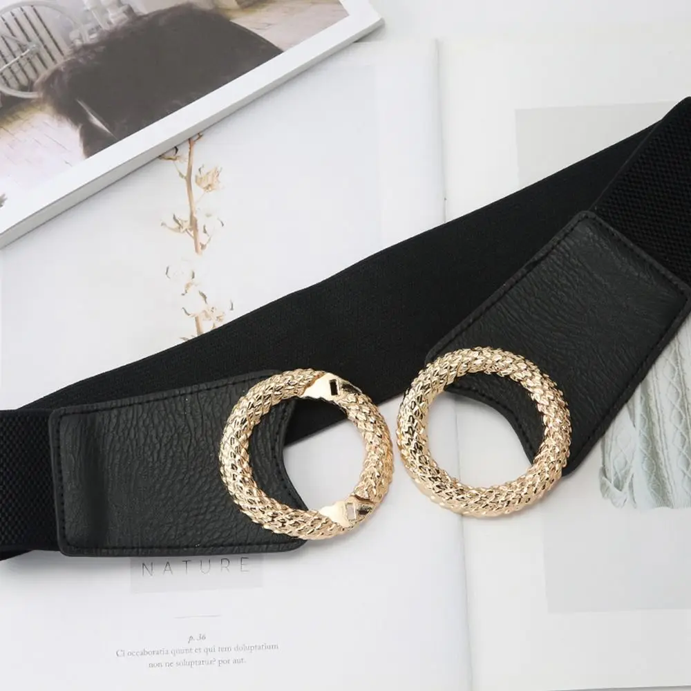 Fashion Casual Leisure Dress Jeans Leather Waistband Luxury Wide Belts Gold Buckle Corset Band Stretch Cummerbunds