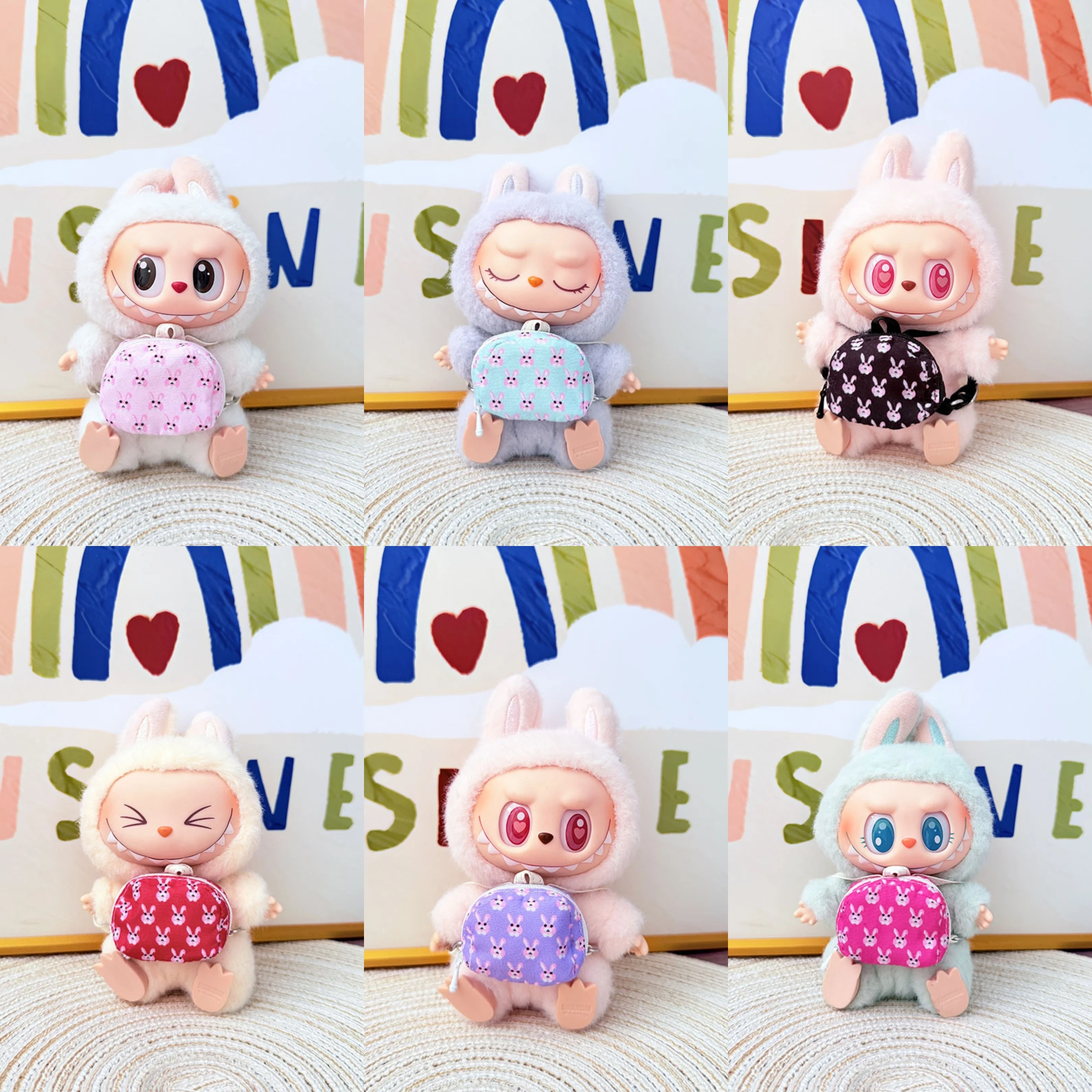 für Labubu Mini Umhängetasche Rucksack Tasche Dress Up Plüschtier für 17 cm Labubu Puppenzubehör Puppenhaus Hängehals Zubehör