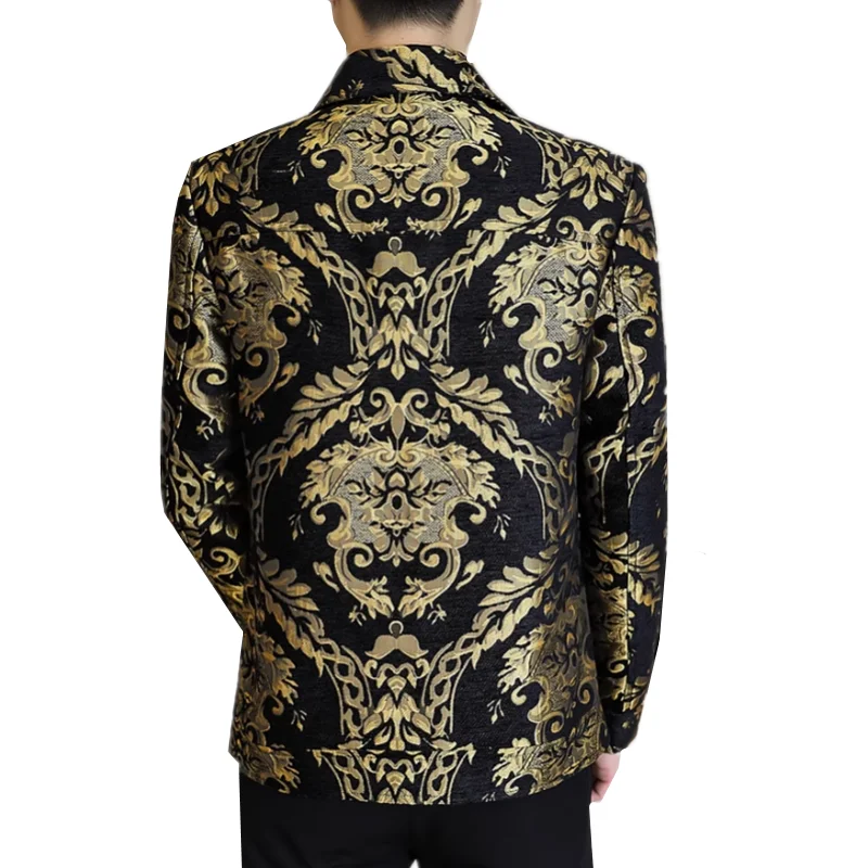 Men New Jacquard Jacket Gold / Green Fashion Male Business Banquet Casual Lapel Coat