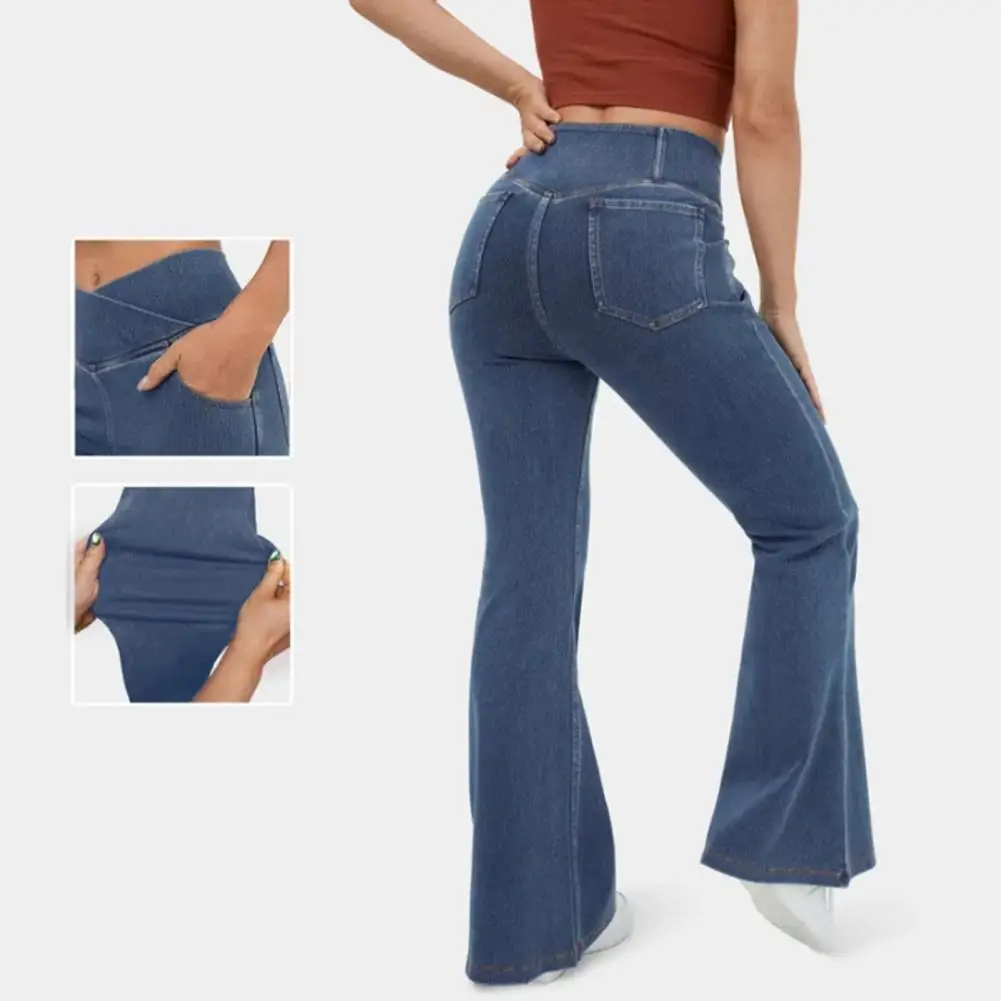 

Comfortable Flared Jeans Stylish Women's High Waist Flared Denim Pants with Cross Waistband Slim Fit Jeans for Streetwear