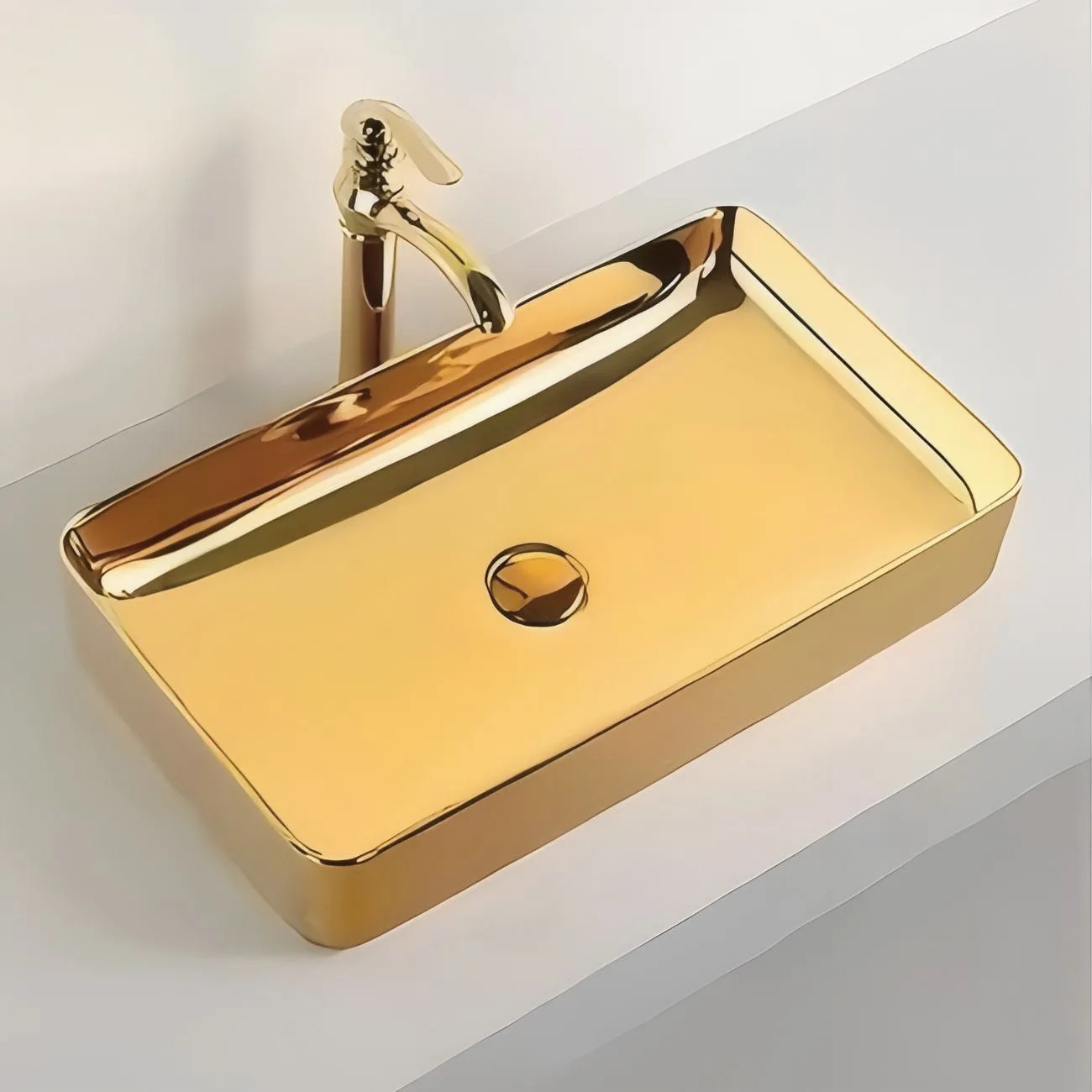 

American style luxury gold color high-temperature ceramic countertop basin, creative electroplated craft round washbasin YX051TH