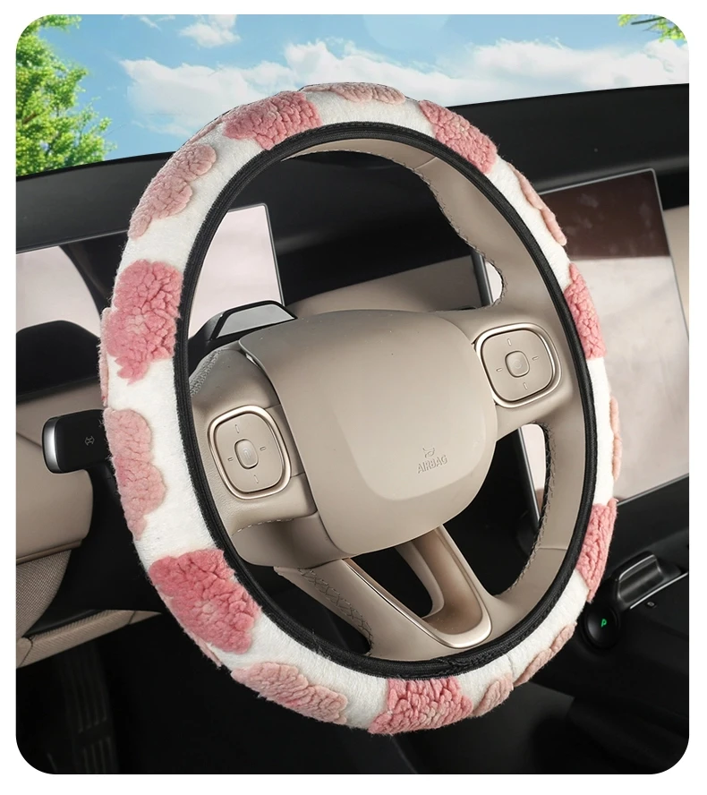 Blumenförmiger Auto-Lenkradbezug mit Plüsch-Dreidimensionalmuster Elastischer und Dehnbarer Schutzbezug für Damen-Autos – Detail 7