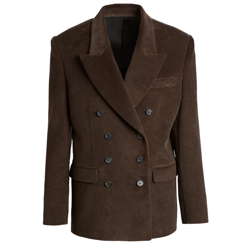 Celebrity Same Style Fall And Winter Retro Fashionable Mocha Brown Corduroy Suit Wide Shoulder Stereo Cut Twill Suit