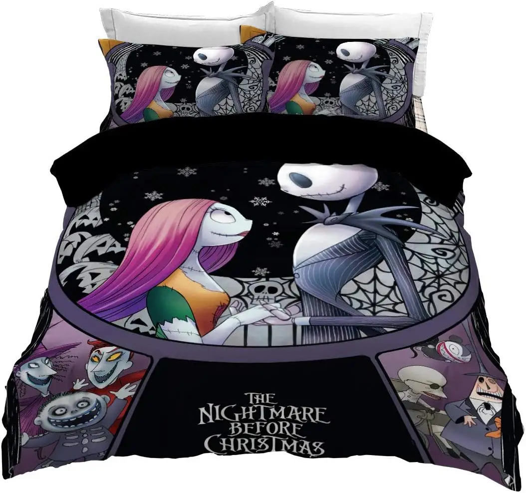 Nightmare Before Christmas Bedding Set Valentine\'s Day Decor Gifts Soft Duvet Cover Bed Comforter Cover King Twin