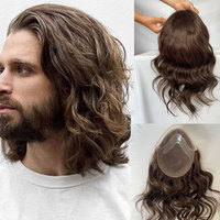 Hair Curly Replacement System For Men 12INCH Long Toupee Fine Mono Lace Men Hairpiece 8x10 Loose Wave Toupee For Men Dark Brown