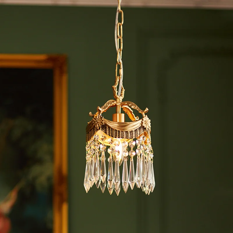 

Art House French Retro Brass Crystal Chandelier Entrance Bedside Aisle Restaurant Creative Medieval Crown Small Chandelier