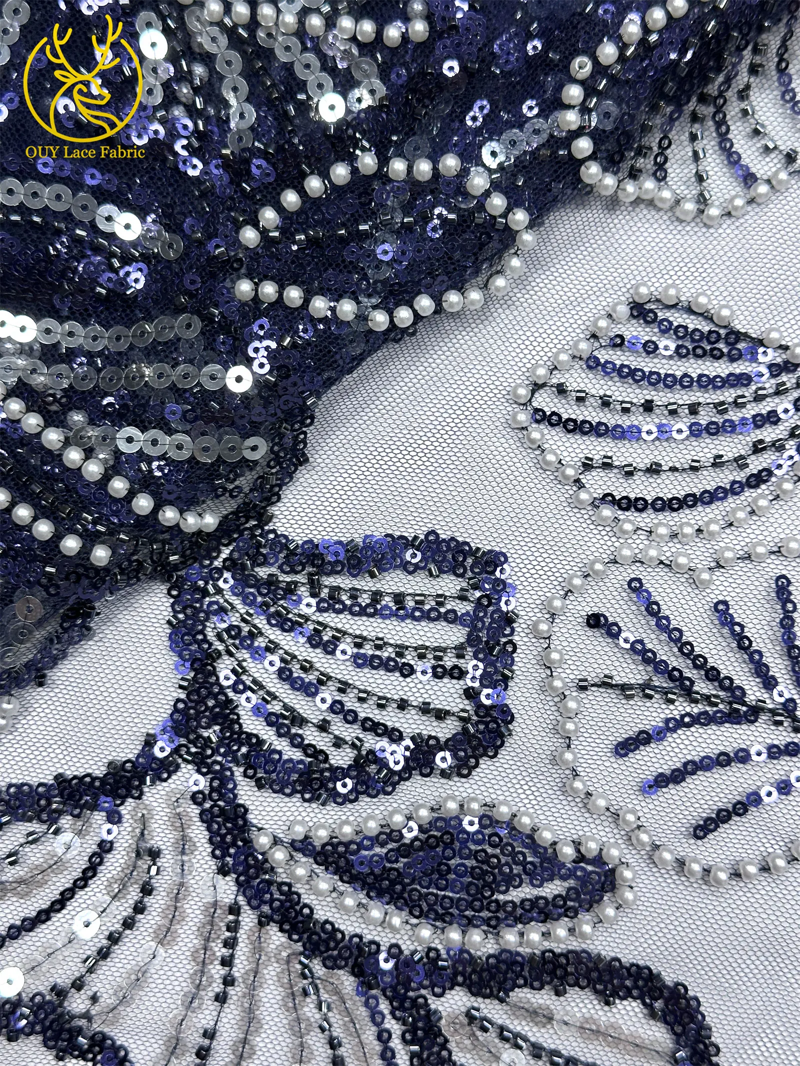 Afrikanischer Pailletten-Perlen-Spitzenstoff 2026 Französischer Nigerianischer Tüll Bestickter Spitzenstoff für Damen-Partykleider Nähmaterial – Detail 26
