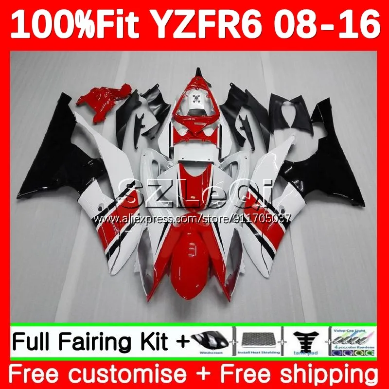 Injection Body For YAMAHA YZF R6 Red white 600 R 6 CC YZFR6 08 09 10 11 12 125No.20 YZF-R6 YZF600 2013 2014 2015 2016 Fairing