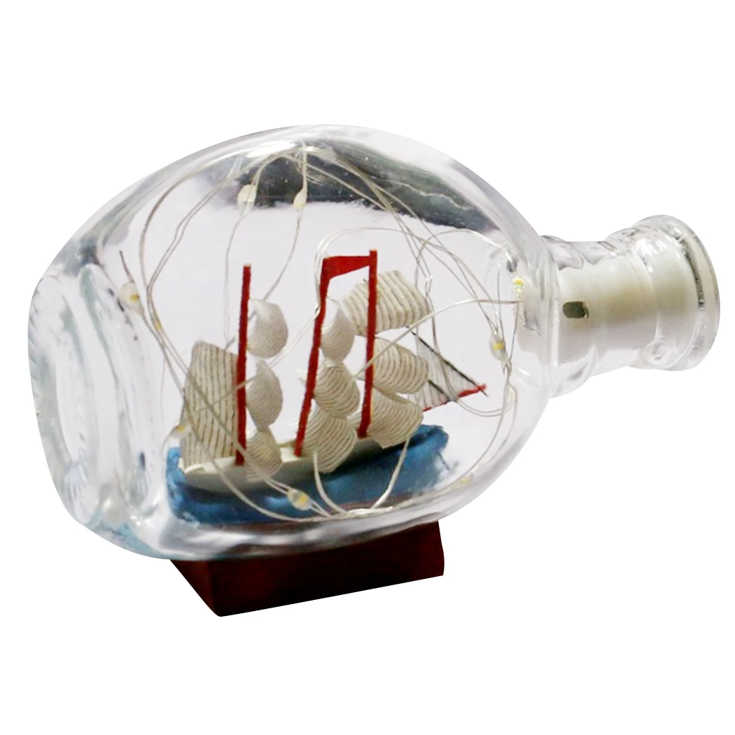 Sailboat Drifting Bottle Glass Ornament Ship In A Bottle With Light Drift Bottle Home Decoration Ornament Sailing Boat In Bottle