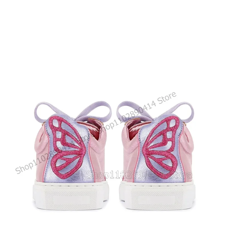 Zapatillas de deporte con diseño de mariposa Para mujer, Zapatos con purpurina dorada rosa, Suela blanca, cordones cruzados, a la moda, Para fiesta al aire libre, 2024