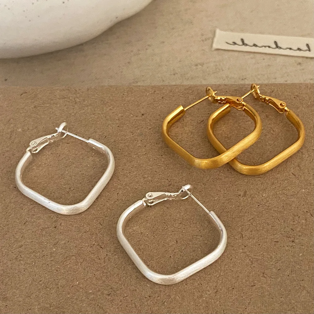 

925 Sterling Silver Brushed Square Hoop Earring for Women Minimalist Geometric Earrings Trendy Fine Jewelry Accessories