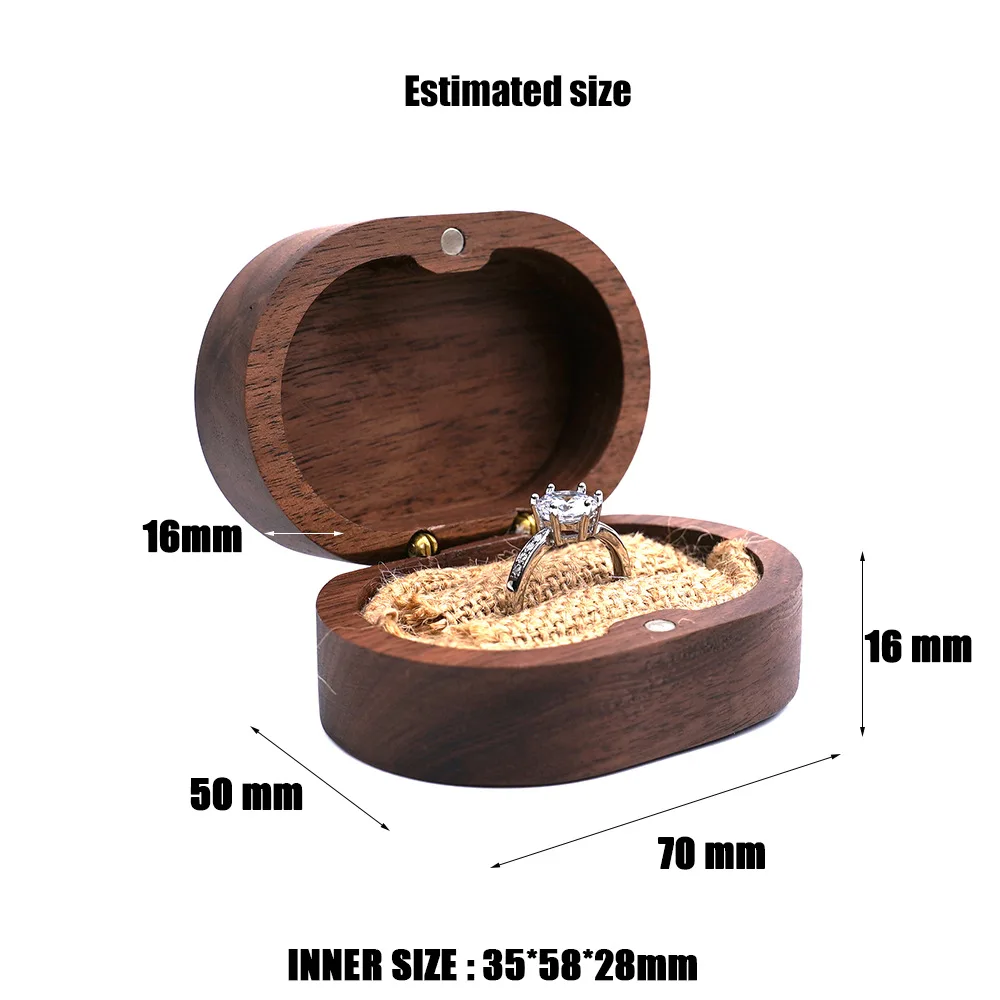 Personalizable Black Walnut Ring Necklace Earring Storage Box Retro Oval Wood Engagement Ring Storage Wooden Jewelry Box