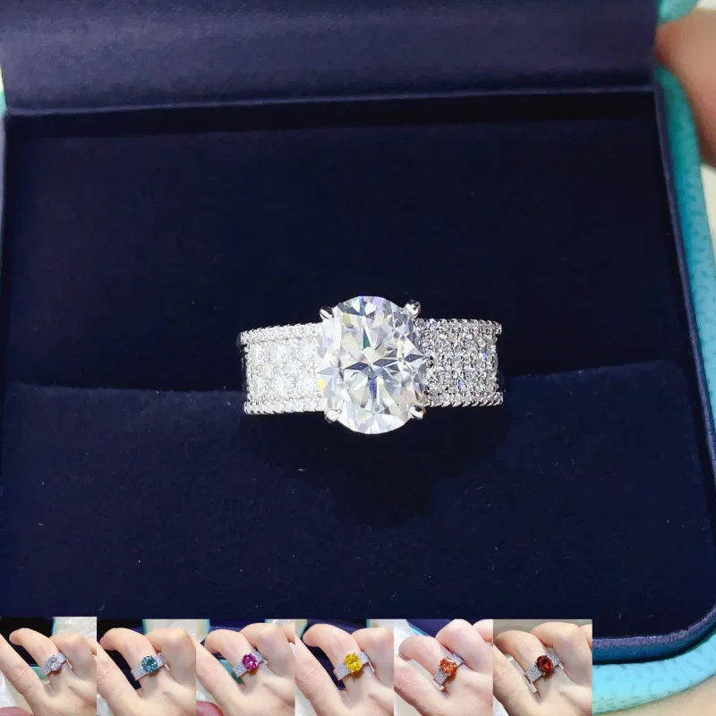 Anti-tarnish PT950 platinum retains stable metallic gloss for womens oval ring embedded with 5ct oval moissanite