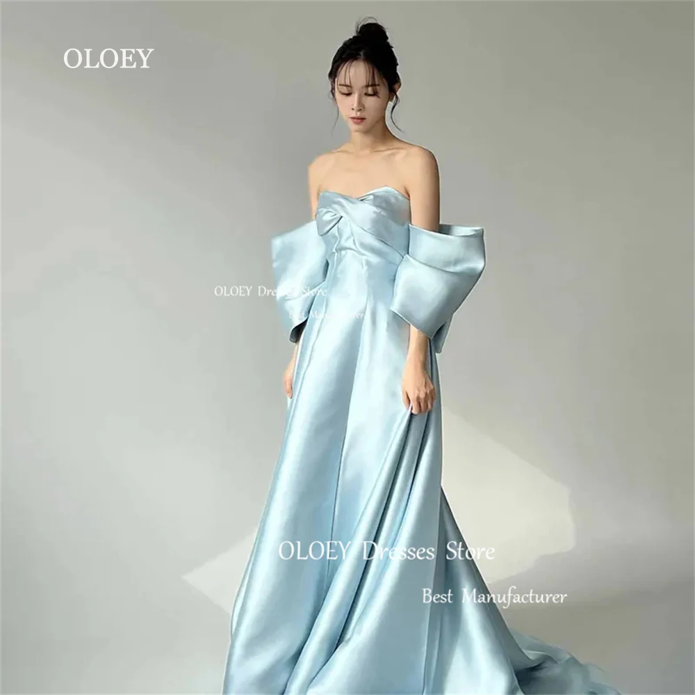 

OLOEY Elegant Off The Shoulder Evening Dresses Korea Wedding Photoshoot Corset Sweetheart Women Sweep Train Satin Formal Custom