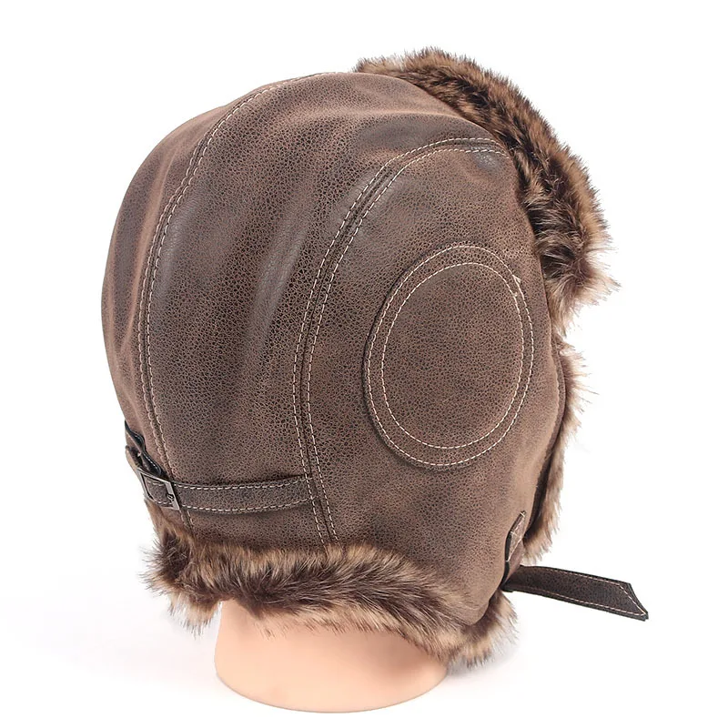 Hat Male Autumn and Winter Thunder Feng Hat Imitation Leather Outdoor Windproof Riding Hat Female Ear Protection Warm Pilot Hat