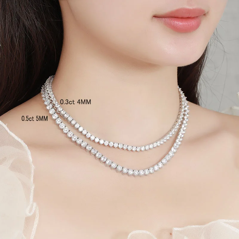 3 Claws Moissanite Tennis Necklace 3/4/5MM D Color VVS1 GRA Certified S925 Sterling Silver Pass Diamond Tester Party Wedding Fine Jewelry Gift For Women Men