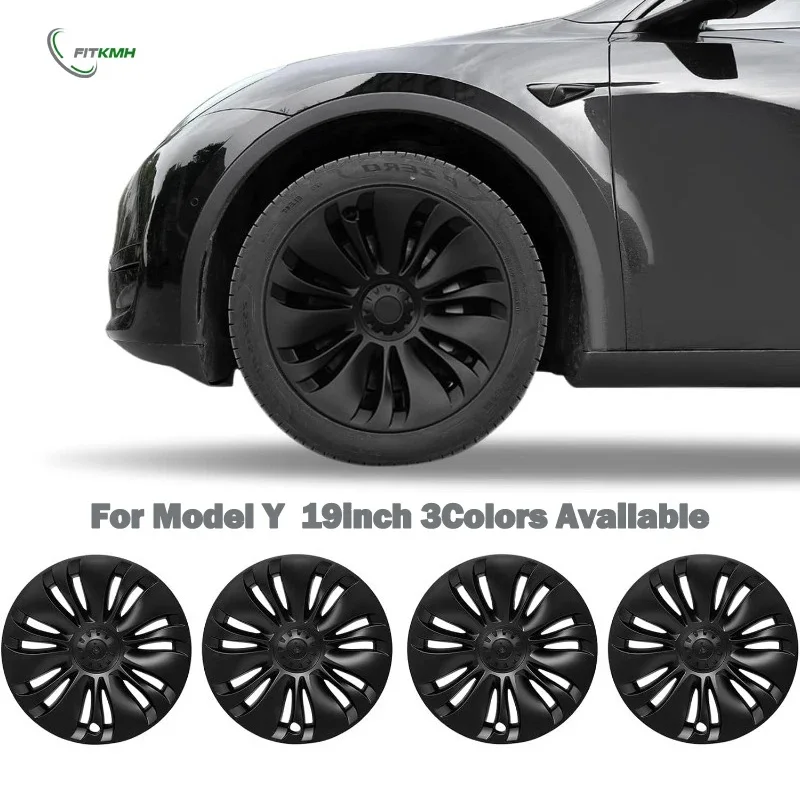 FITKMH 4PCS Wheel Hubcaps For Tesla Model Y 2021-2023, 19Inch Performance Replacement，Full Rim Cover, Upgrade Accessories