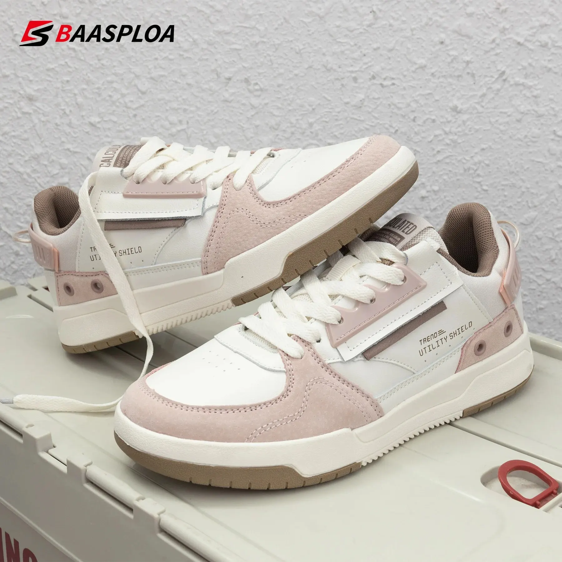 2024 Baasploa Women Skateboarding Shoes Leather Casual Sneakers for Women Breathable Brand Walking Shoes Flats Non-Slip Outdoor