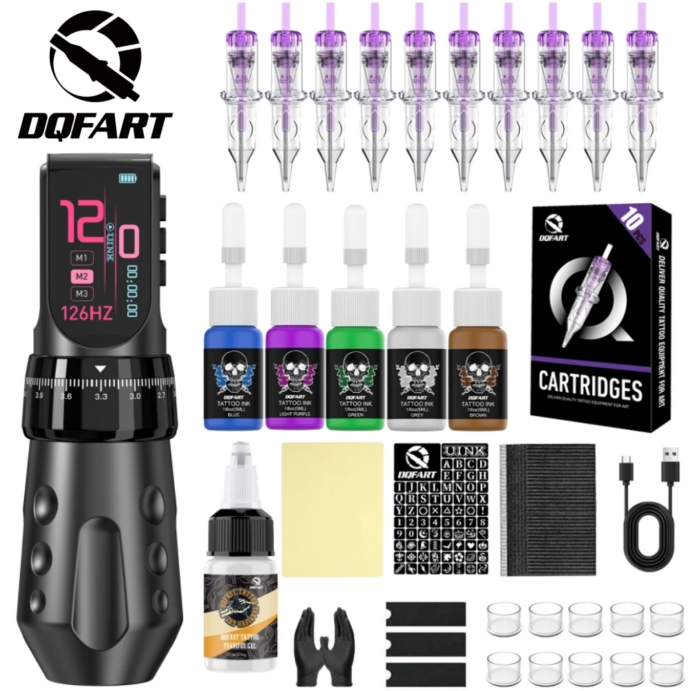 Набор DQFART T9Pro с цветным светодиодным цифровым дисплеем, беспроводная электрическая машинка для татуировок, для тату-мастеров, для креативного боди-арта, TYPE-C.