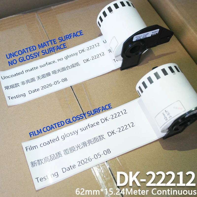 10 Refill Rolls Generic DK-22212 Synthetic Paper Label 62mm*15.24M Continuous Compatible for Brother Thermal Printer DK-2212