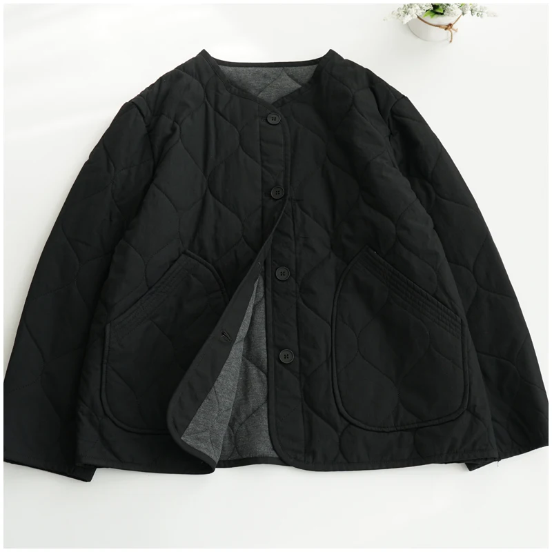 Lightweight Long Sleeved Padded Jacket for Men Women Loose Casual Japanese Retro Single Breasted Clip on Cotton Short Parkas