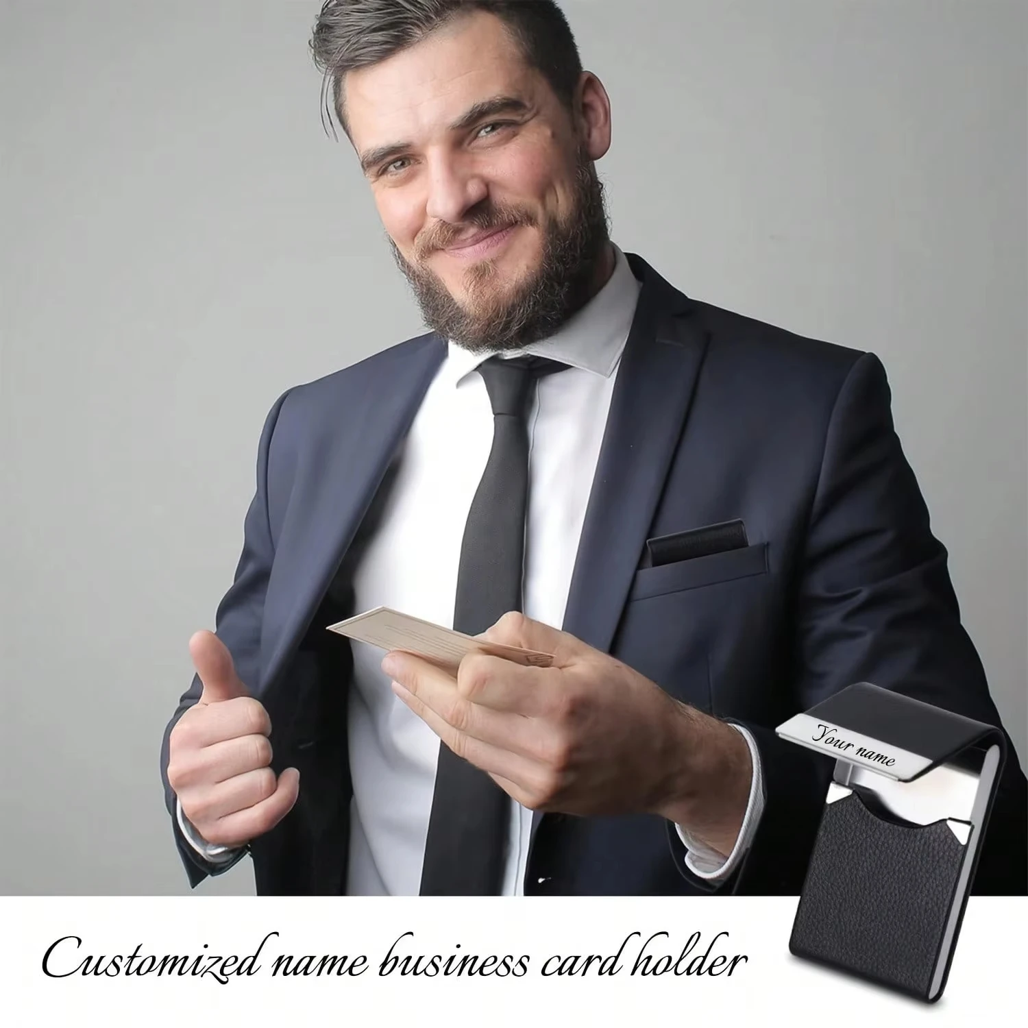 Etui na wizytówki z możliwością personalizacji imieniem, cienkie, lekkie, organizer na karty kredytowe, bezpieczne przechowywanie, idealny prezent dla niego