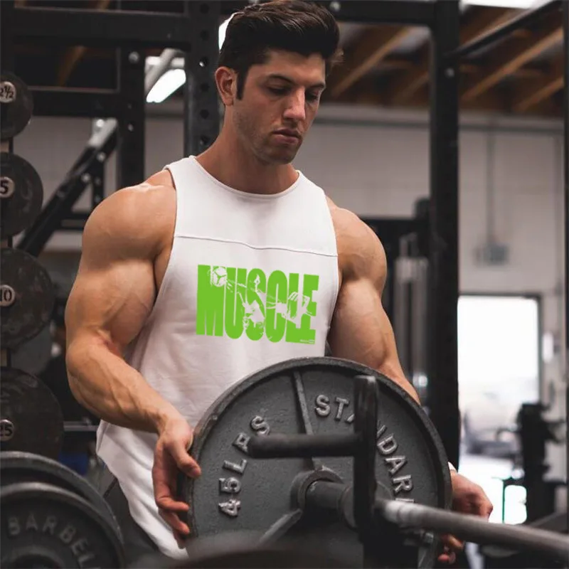 

Men's Boxy Fit Gym Tank Top Customized Print Cotton Sleeveless Basic Singlet Casual O-Neck T-Shirt Athletic Workout Vest