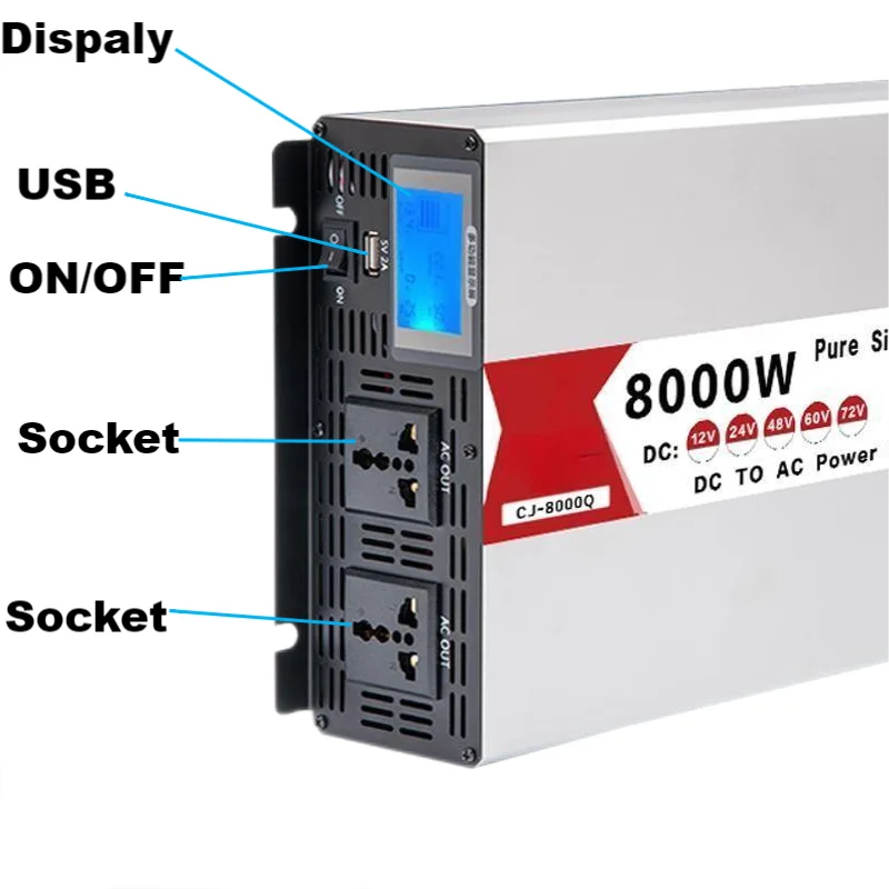 8000 واط/6000 واط/5000 واط نقية شرط لموجة سيارة العاكس 50 هرتز 60 هرتز عاكس الطاقة DC12V 24 فولت إلى التيار المتناوب 110 فولت 220 فولت محول للسيارة المنزل في الهواء الطلق