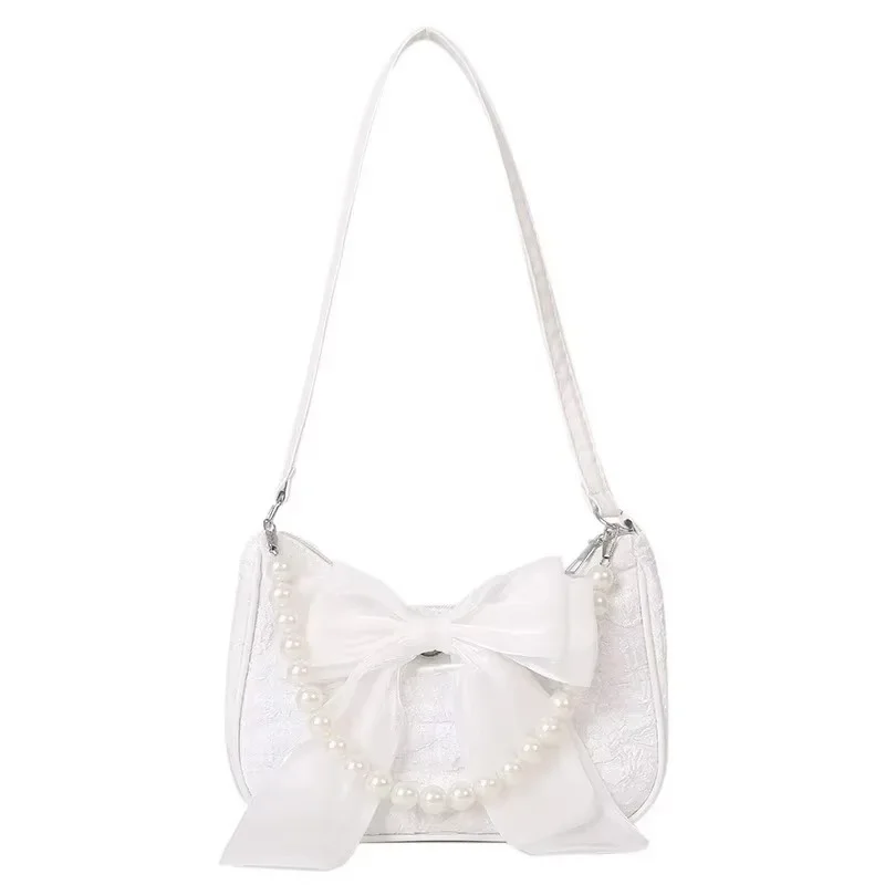Umhängetasche, kleine Tasche, Damen-Einzel-Umhängetasche, trendig, neu, modisch und schick, mit Schleife, handgehaltene Perlentasche, Sommer, beliebt