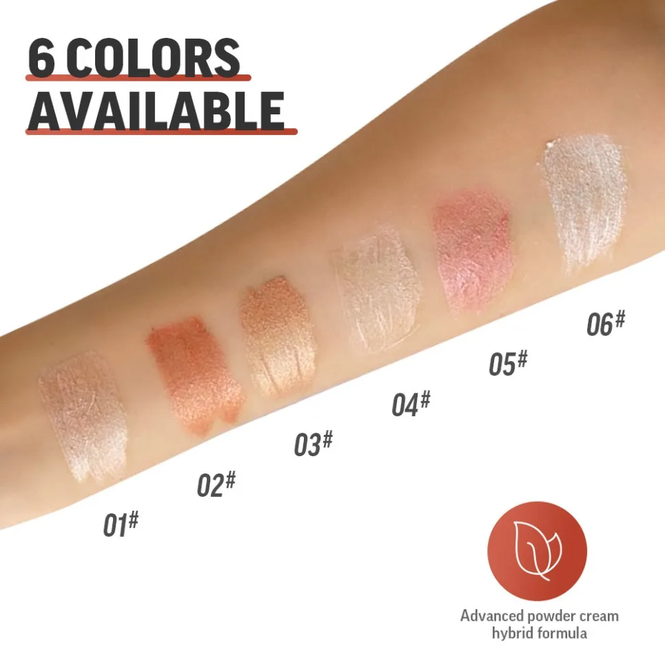 Hurtownia kosmetyków: wegański płynny rozświetlacz, cienie do powiek, rozświetlacz do ciała, konturowanie, możliwość personalizacji logo.